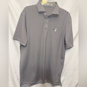 Holderness & Bourne Gray and White Striped Polo Shirt, XL